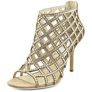 Michael Kors Women's Yvonne Booties Khaki Rhinestone-Embellished Caged Shoe 9M